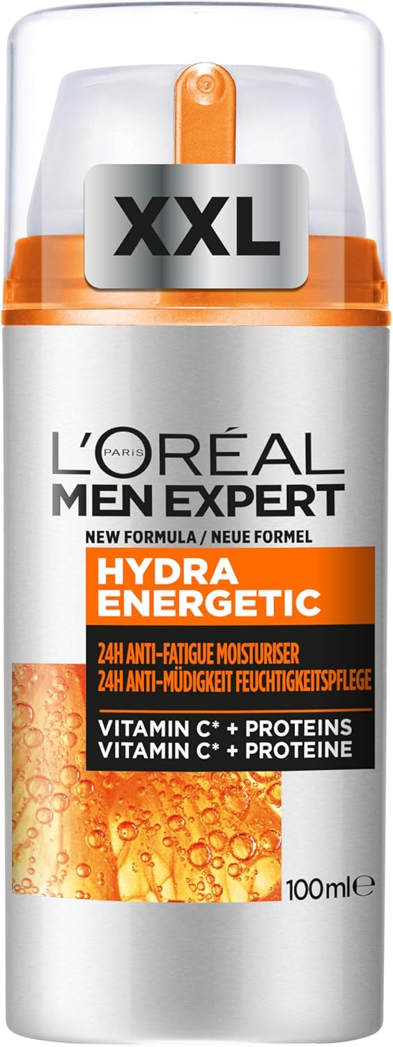 L'Oreal Paris Men Expert Anti-Fatigue Moisturiser XXL 100ml, with Vitamin C + Proteins, to Fight Dryness, Dullness, Fine Lines & Dark Circles, 24 Hour Lasting Hydration
