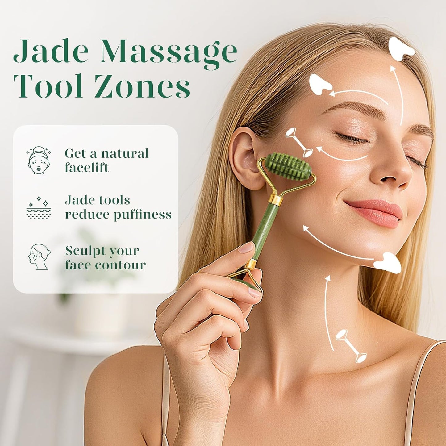 BAIMEI IcyMe Gua Sha and Jade Roller for Face, Natural Jade Face Roller with Ridge Design for Reducing Puffiness & Skin Firming,Facial Sculpting Tool, Self Care Gift for Women Men