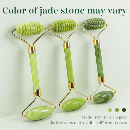 BAIMEI IcyMe Gua Sha and Jade Roller for Face, Natural Jade Face Roller with Ridge Design for Reducing Puffiness & Skin Firming,Facial Sculpting Tool, Self Care Gift for Women Men
