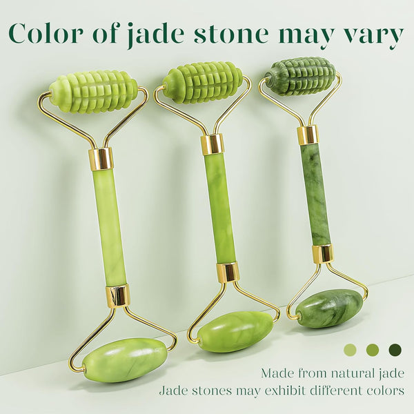 BAIMEI IcyMe Gua Sha and Jade Roller for Face, Natural Jade Face Roller with Ridge Design for Reducing Puffiness & Skin Firming,Facial Sculpting Tool, Self Care Gift for Women Men