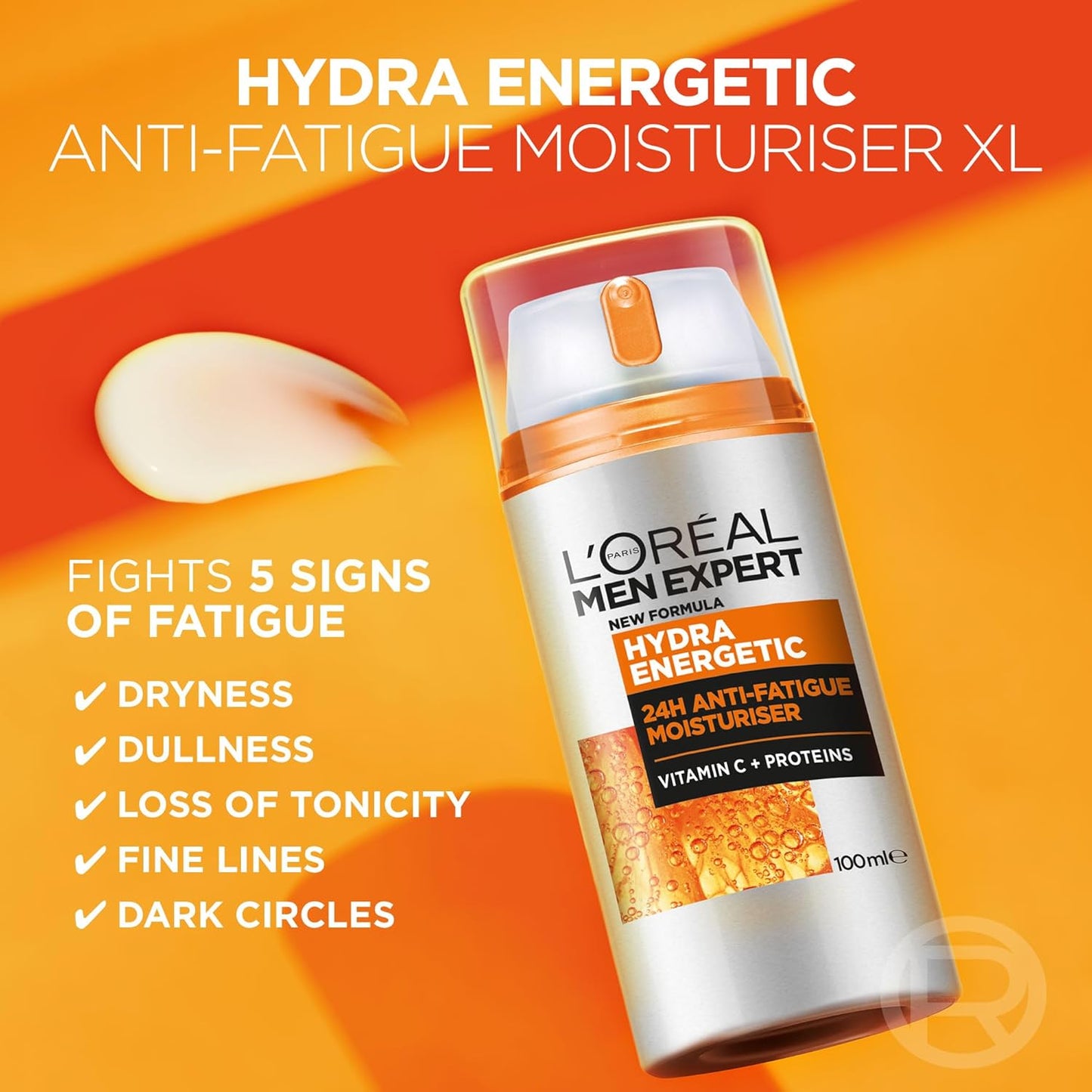 L'Oreal Paris Men Expert Anti-Fatigue Moisturiser XXL 100ml, with Vitamin C + Proteins, to Fight Dryness, Dullness, Fine Lines & Dark Circles, 24 Hour Lasting Hydration
