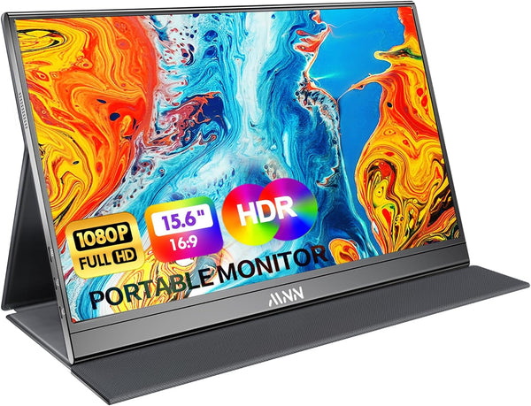 MNN Portable Monitor 15.6inch FHD 1080P 60Hz USB C HDMI Gaming Ultra-Slim IPS Display w/Smart Cover & Speakers,HDR Plug&Play, External Monitor for Laptop PC Phone Mac (15.6'' 1080P)