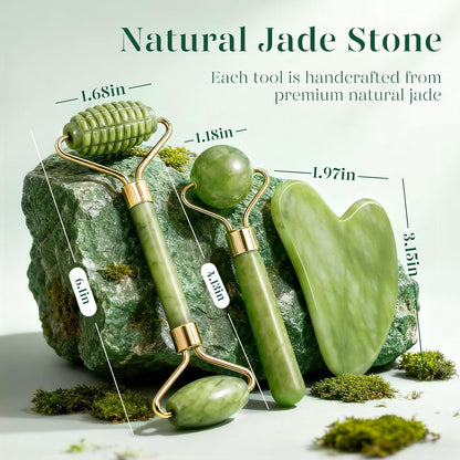 BAIMEI IcyMe Gua Sha and Jade Roller for Face, Natural Jade Face Roller with Ridge Design for Reducing Puffiness & Skin Firming,Facial Sculpting Tool, Self Care Gift for Women Men